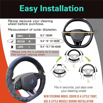 PINCTROT D Shaped 14.5-15 Inch Steering Wheel Cover Great Grip with 3D Honeycomb Anti-Slip Design, Flat Bottom 14.5-15 Inch (Blue)