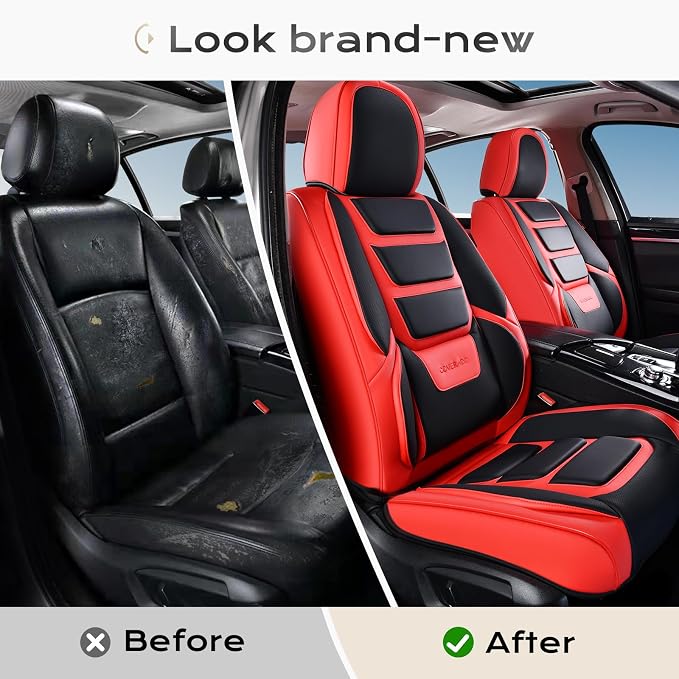 Coverado Car Seat Covers, Front Covers for Cars, Car Seat Cover Front Seats, Automotive Seat Cover, Waterproof, Leather Car Seat Cushion, Universal Interior Covers Seat Protectors for Most Cars Red