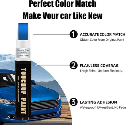 Velocity Blue Metallic(E7/M7423) Car Paint Touch Up Pen Compatible with Ford,2-In-1 Color Accurate Touch Up Car Scratch Repair Paint Exact Match Ford Series Automotive Scratch Remover for Nicks&Chips Repair