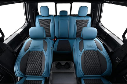 Coverado Waterproof Faux Leather Seat Covers Full Set for Ford F150 2015-2026 SuperCrew & F250 F350 F450 2017-2026 Crew Cab, Compatible with XL XLT Lariat King Ranch, Blue Interior Truck Accessories