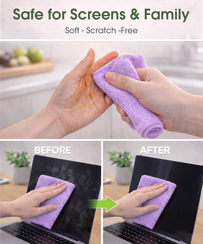 Microfiber Cleaning Cloth Roll - 100 Pack Tear Away Microfiber Paper Towels, Reusable, Washable, Scratch-Free, Kitchen Towels for Car, Home, Kitchen, Glass, Dishes (Light Purple)