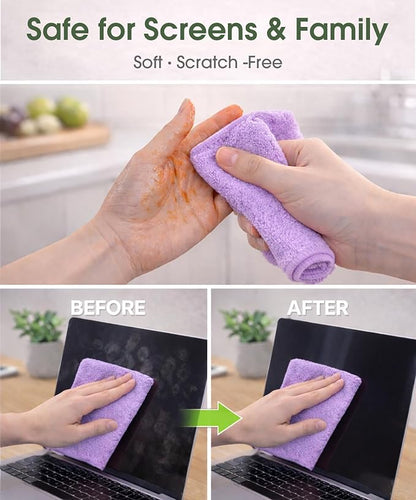 Microfiber Cleaning Cloth Roll - 100 Pack Tear Away Microfiber Paper Towels, Reusable, Washable, Scratch-Free, Kitchen Towels for Car, Home, Kitchen, Glass, Dishes (Light Purple)