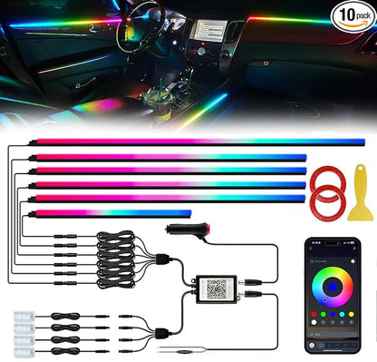 Smart LED Car Lights Interior with USB Port, Acrylic LED Strip Fiber Optic Ambient Lighting Car, Wireless App Control, Sync to Music, Car Decorations Interior Accessories Gifts for Women Men, 10 in 1