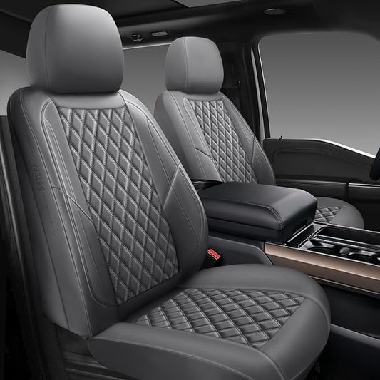 Premium Leather Car Seat Covers Full Set,Universal Fit for Cars,Trucks&SUVs,Waterproof Car Seat Cushion,Full Coverage Car Seat Protector with 5 Seats,Grey