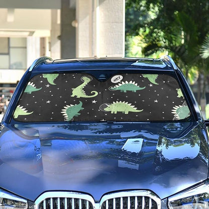 Dinosaur Windshield Sun Shade Blocks UV Rays Green Dino Visor Protector Accordion Folding Galaxy Black Sun Reflector Auto Sunshade for Car Truck SUV to Keep Your Vehicle Cool