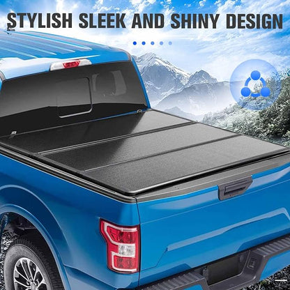 ILONPA 5.8 Ft(69.3'') Hard Folding Truck Bed Pickup Tonneau Cover for 2007-2025 Chevrolet Silverado 1500, GMC Sierra 1500 Fiberglass and Waterproof Fleetside Bed, Tri-Fold Style