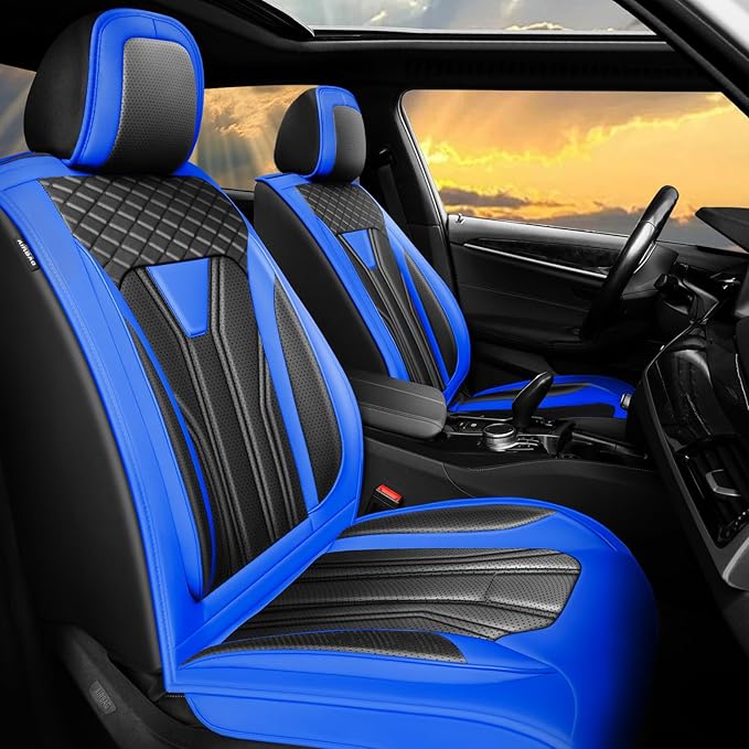 Car Seat Covers Fit for Jeep 5 Seats Wagoneer 2022-2025 2026 - Premium Leather, Waterproof & Breathable，All-Weather Seat Cushion Protecto & Airbag Compatible, Full Set Blue & Black