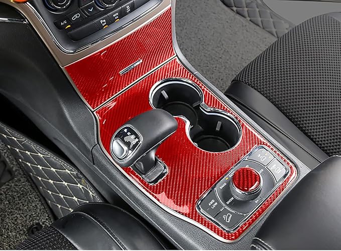 YOCTM Shift Panel Trim Cover for Jeep Grand Cherokee 2014-2015 | Red Carbon Fiber Gear Shift Bezel | Anti-Scratch Console Panel | Interior Accessories