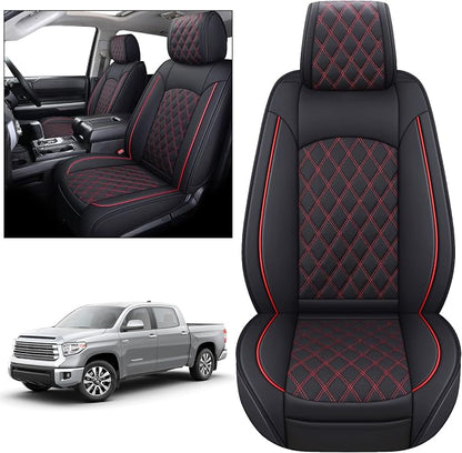 YIERTAI Truck Seat Covers for Toyota Tundra 2008-2023 2024 2025 2026 Crewmax Double Cab Limited Platinum 1794 Edition Tundrasine Concept Waterproof Leather(2 PCS Front only/Black-Red)