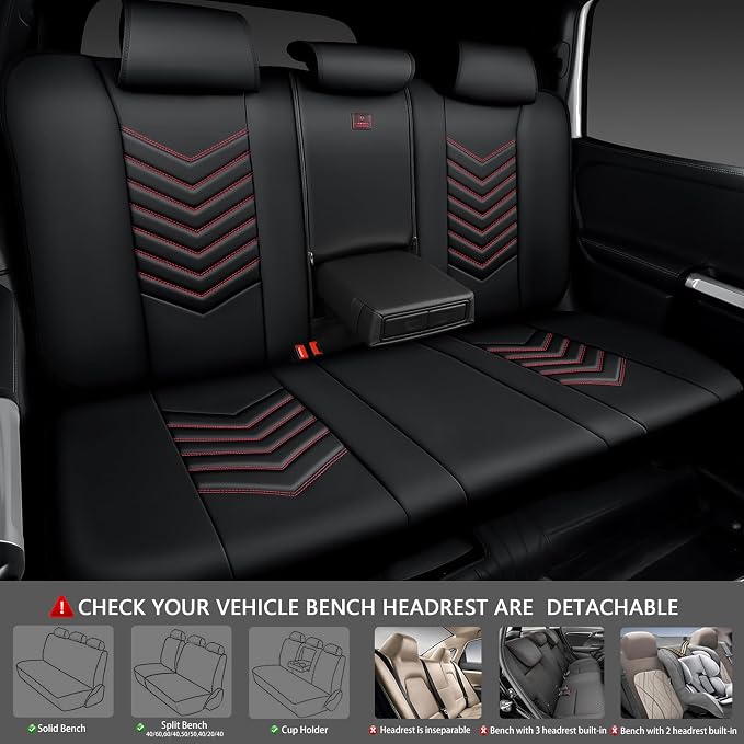 CAR PASS 3D Foam Faux Leather Seat Covers Full Set, Red Waterproof Leather Seat Cover for Cars,Luxury Universal Fit for SUV Truck Sedan Automotive,Armrest Airbag Compatible Anti-Slip,Black and Red