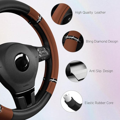 Road Comfort Leather Steering Wheel Cover – Premium Anti-Slip Car Steering Wheel Grip Cover – Universal Fit for 14.5”–15” Cars, Trucks & SUVs - Purple