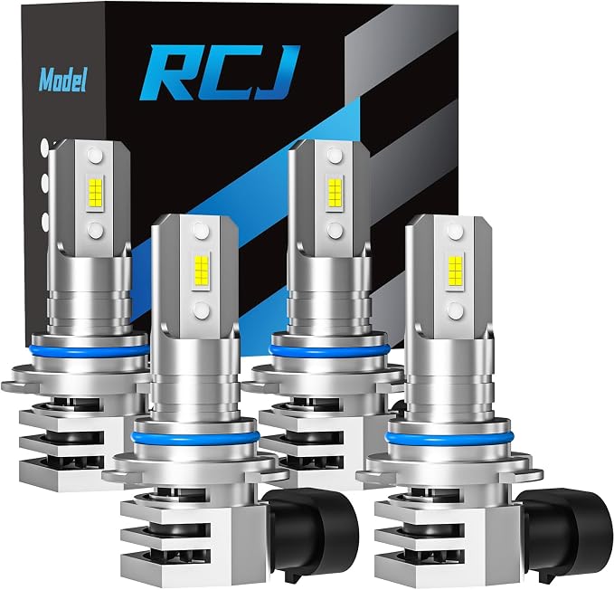 RCJ 9005/HB3 9006/HB4 LED Fog Light Bulbs Combo, 32000LM Super Bright, 6000K Cool White with Cooling Fan, 1:1 Mini Size Design, Plug-N-Play, Pack of 4