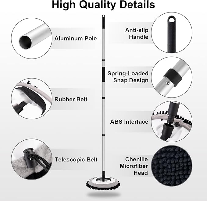 Ordenado 62" Car Wash Brush Kit Mitt Mop Sponge with Long Handle Chenille Microfiber Car Cleaning Brush Kit Supplies Car Washing Mop Kit Car Care Kit of Scratch-Free Replacement Head for Car RV Truck