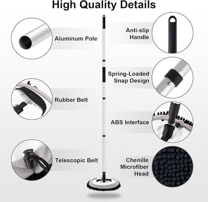 Ordenado 62" Car Wash Brush Kit Mitt Mop Sponge with Long Handle Chenille Microfiber Car Cleaning Brush Kit Supplies Car Washing Mop Kit Car Care Kit of Scratch-Free Replacement Head for Car RV Truck
