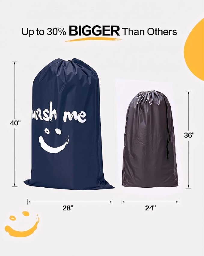HOMEST 2 Pack XL Wash Me Travel Laundry Bag with Strap, Dirty Garments Organizer, Large Enough to Hold 4 Loads of Clothes, Easy Fit a Hamper or Clothing Basket, Sky Blue and Blue