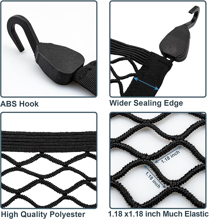 Cargo Net for SUV Car Trunk Net Organizer with ABS Hook Elastic Storage Mesh Nets 31.5 x23.6 inches Stretch to 70.8 x 47.2 inches for Pickup Trucks Tailgate Netting Accessories