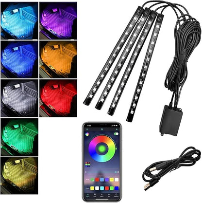 povtii Car Led Interior Lights, RBG 48 LED Multicolor Music Auto Interior Strip Light with APP Control, Waterproof Lighting Lamp Kit Under Dash with Charger, Car Accessories (USB)