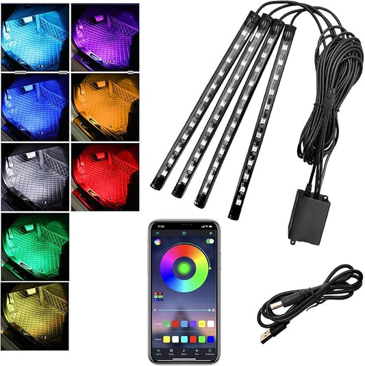 povtii Car Led Interior Lights, RBG 48 LED Multicolor Music Auto Interior Strip Light with APP Control, Waterproof Lighting Lamp Kit Under Dash with Charger, Car Accessories (USB)