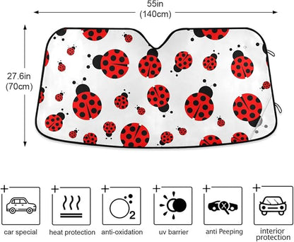 Ladybugs Scarab Car Windshield Sun Shade Cute Animal Foldable UV Ray Sun Visor Protector Sunshade to Keep Your Vehicle Cool (55" x 27.6")