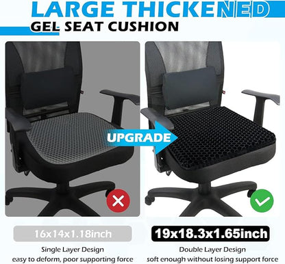 Gel Seat Cushion for Long Sitting Pressure Relief(Super Large & Thick) - Gel Cushions for Office Chairs - Tailbone Pain Relief Cushion, Sciatica & Back Support, Wheelchair Cushions & Car Seat Cushion