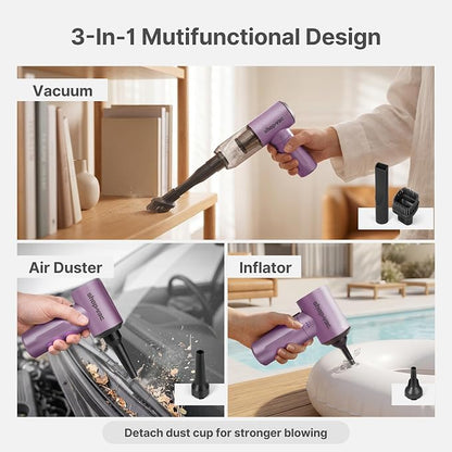 Shop-Vac S4 Handheld Car Vacuum Cleaner Cordless, 16000Pa 3-in-1 Mini Hand Vacuum & Air Duster with Brushless Motor, Multi-Nozzles, Rechargeable, for Car, Office, and Home Detail Cleaning (Purple)