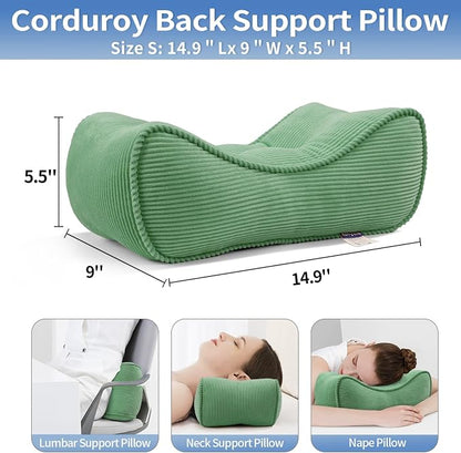 Lumbar Support Pillow for Study Desk Chair, Bite-Size Natural Latex Foam Back Support Pillow for Lower Back Pain Relief, Soft & Support Corduroy Office Chair Cushion, S, Green