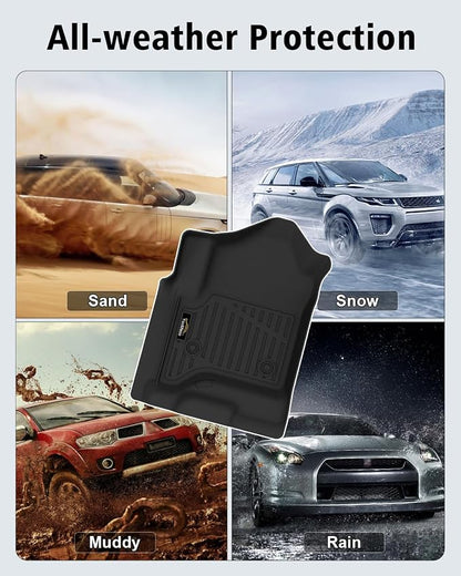 Floor Mats for 2014-2018 Chevy Silverado/GMC Sierra 1500 Crew Cab & 2015-2019 Silverado/Sierra 2500 HD/3500 HD Crew Cab,All Weather TPE Floor Liners Custom Fit for Chevy Silverado Full Set Car Mats