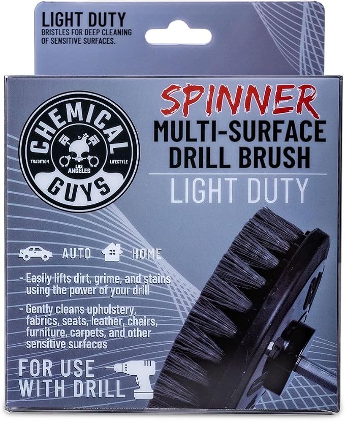 Chemical Guys ACC506 Light Duty Spinner Multi-Surface Drill Brush Attachment (Fits Any Standard Drill - Power Scrubber Removes Stains & Gently Cleans Upholstery, Fabric and Carpet), Gray
