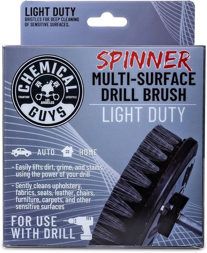 Chemical Guys ACC506 Light Duty Spinner Multi-Surface Drill Brush Attachment (Fits Any Standard Drill - Power Scrubber Removes Stains & Gently Cleans Upholstery, Fabric and Carpet), Gray