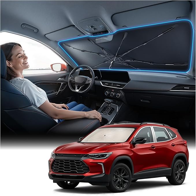Nmoiss Windshield Sun Shade Umbrella for Trax 2015-2022 & 2024-2026 Accessories, [Vinyl Coating Heat Shield] Protect Car from Sun Rays & Heat Damage Keep Cool and Protect Interior