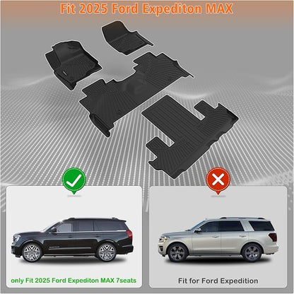 All Weather Car Floor Mats Cargo Liner with Backrest Mat for 2025 Ford Expedition Max 7 Seats, TPE Rubber Liners Full Set Automotive Mats for 2025 Expedition Max Accessories
