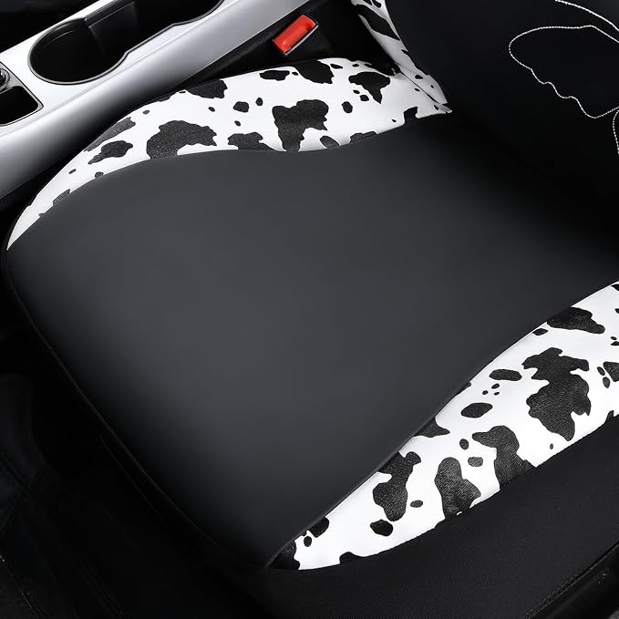 Flying Banner Butterfly car seat Covers ful Set Fashion Universal Lady Woman Female Rear Bench Split Colorized (Full Set - Faux Leather, Cow Print)