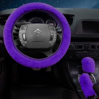 7PCS Set car Interior Aesthetic Accessories, Fluffy 15 inch Steering Wheel Cover, armrest pad, seat Belt Cover,Gear Shift Cover, Fit Girly car Accessories for Women.