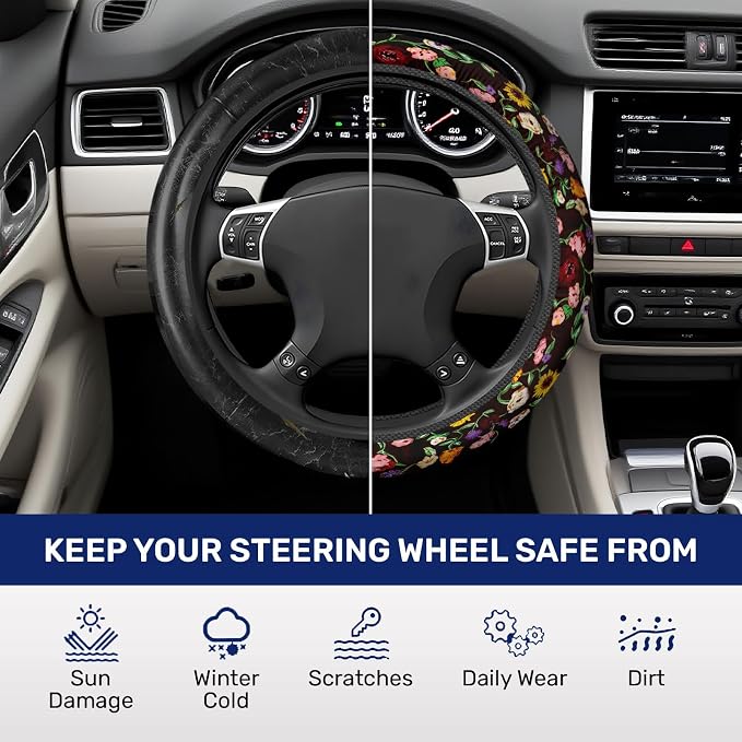GENANY Music Pop Star Steering Wheel Cover, Non Slip Polyester Car Wheel Protector for Car SUV Truck, Universal 15 Inch