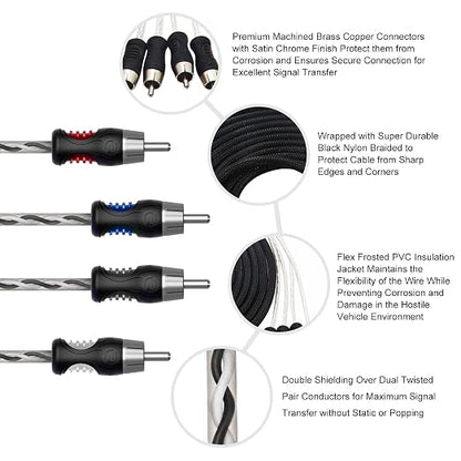 RECOIL P417 Premium 100% Oxygen Free Copper 17ft 4-Channel RCA Audio Interconnects Cable 4X RCA Male to 4X RCA Male Double Shielded with Noise Reduction