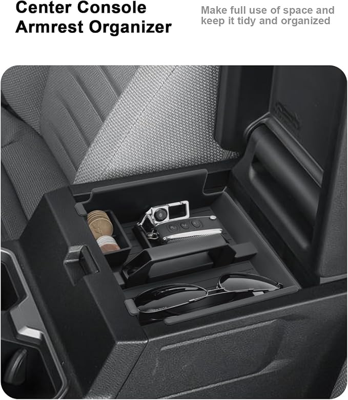 Center Console Organizer Set for 2025-2026 Toyota 4Runner - 2 Pcs Armrest Box Storage Tray with Removal Coin Slot + Silicone Cup Holder Insert for 2025-2026 4Runner Interior Accessories