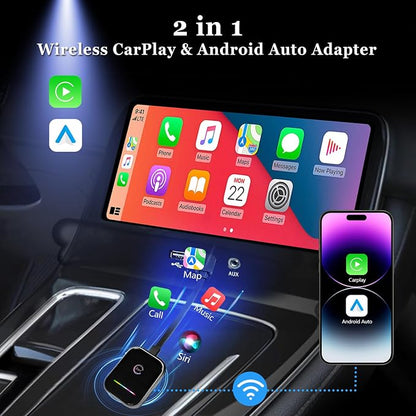 Wireless CarPlay Adapter for iPhone, 2 in 1 Carplay and Android Auto Adapter Converts Factory Wired to Wireless, USB-A/C Plug and Play Fast Response for iOS 10+/Android 11+
