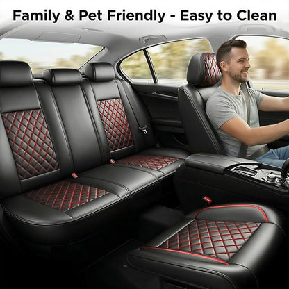 Car Seat Covers Compatible with Hyundai Accent 2017-2026 - Waterproof & Breathable Luxury Leather All-Weather Seat Cushions Protectors, Airbag Compatible, Only 2 Front seat Covers (Redline)