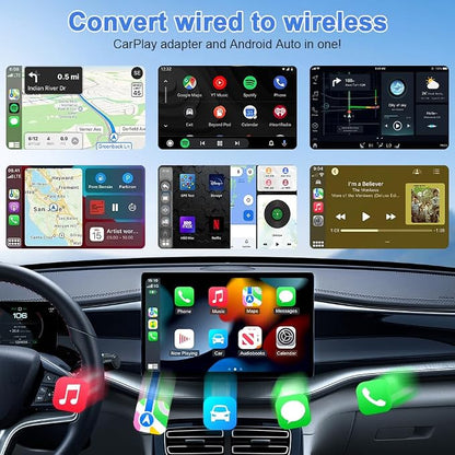 Flintronic Wireless CarPlay Adapter, 2-in-1 Wireless CarPlay & Android Auto Adapter, Plug and Play Car Play Donglewith USB & Type-C for IOS12+/Android11+ Phones