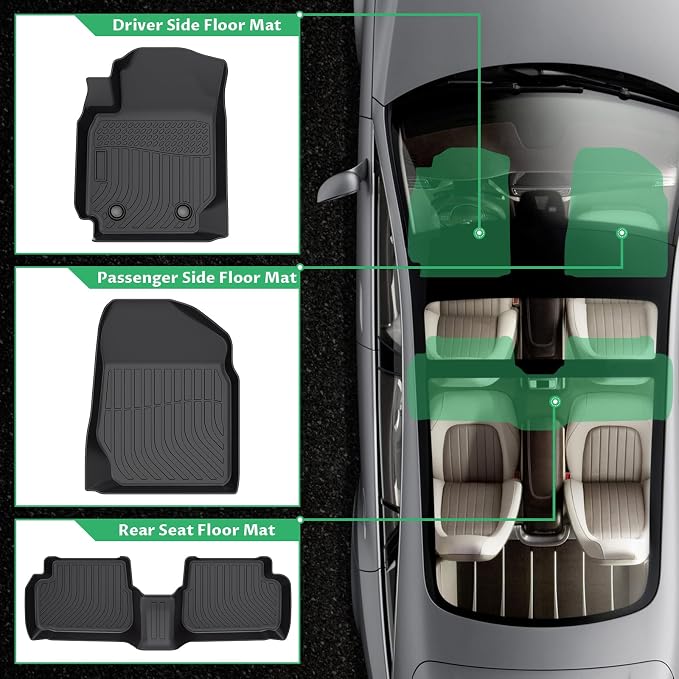 Floor Mats for Toyota Corolla 2003 2004 2005 2006 2007 2008, NOT Fit for with Rear Seat Vents, Custom Fit TPE Waterproof Corolla Mats, Corolla Mats Accessories for Man Woman