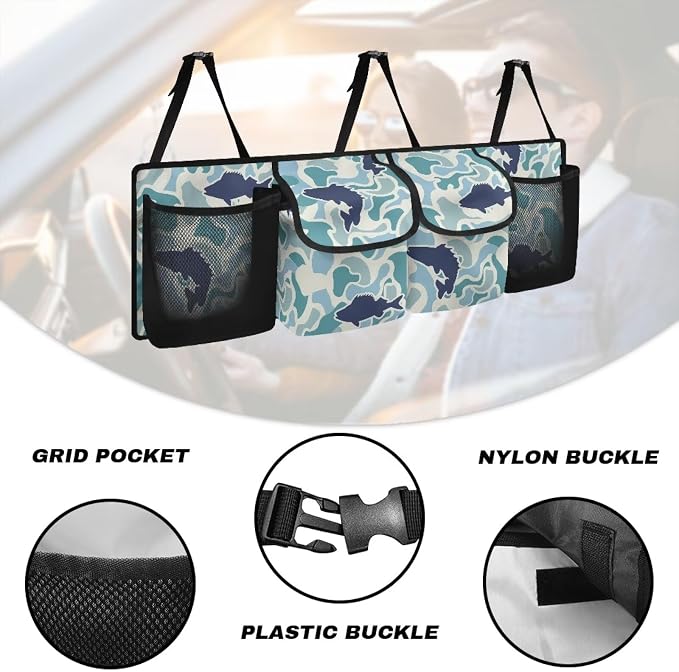 Fish Hunter Camo Car Trunk Organizer Space Saving Hanging Automotive Back Seat Organizers Storage Bag with 4 Pocekts Car Accessories Interior for Most Cars,SUV,Sedan