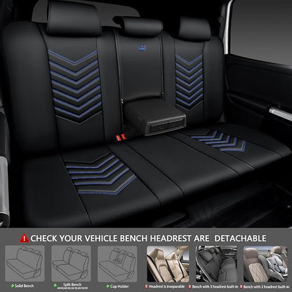 CAR PASS 3D Foam Faux Leather Seat Covers Full Set, Waterproof Leather Seat Cover for Cars, Luxury Universal Fit for SUV Truck Sedan Automotive, Armrest Airbag Compatible Anti-Slip, Black and Blue