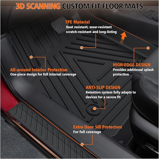 All Weather Car Floor Mats Cargo Liner for Ford Escape 2013-2018 2019, TPE Rubber Floor Liners Anti-Slip Full Set Automotive Mats for 2019 Ford Escape Accessories