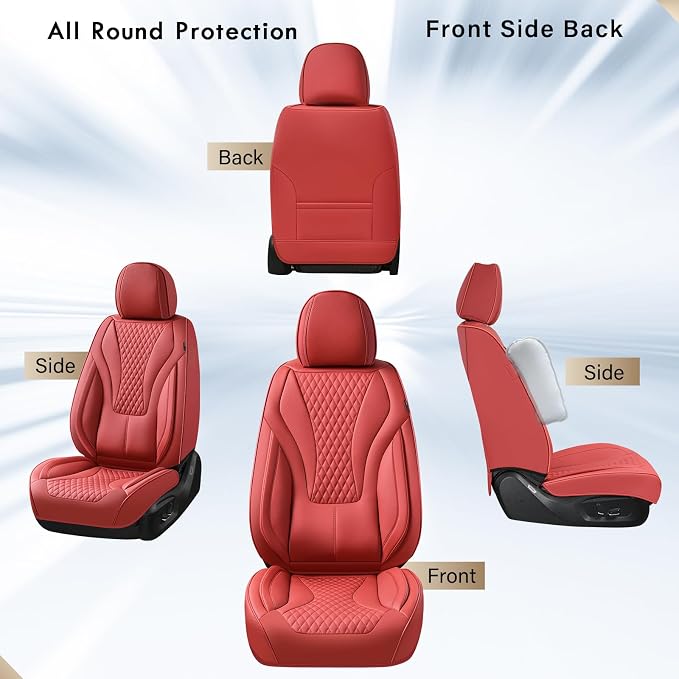 Coverado Red Nappa Leather Car Seat Covers Front Seats ，Waterproof Car Seat Protector & Cushion, Universal Fit for Most Cars