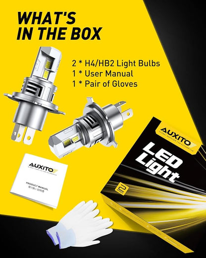 AUXITO H4 Light Bulbs, 1500% Super Brighterness 1:1 Mini Size with Cooling Fan, Truly Plug And Play, All-in-One, Pack of 2