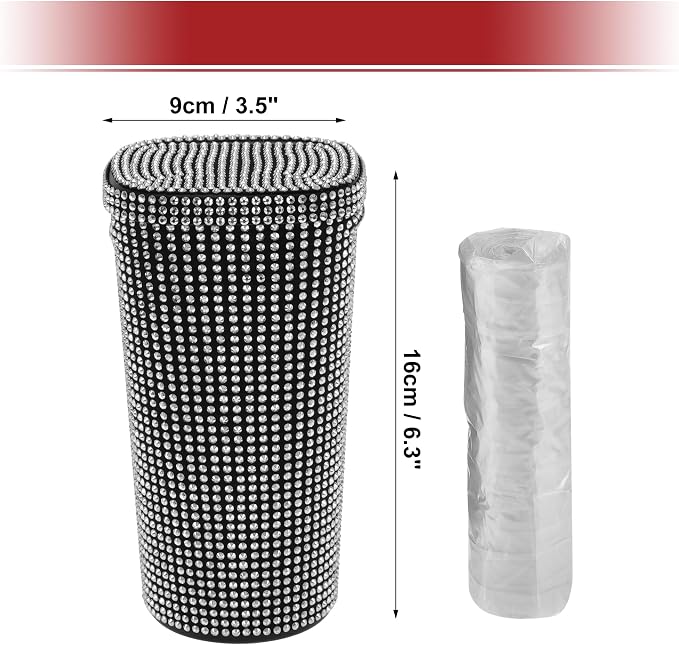 ACROPIX Car Trash Can Trash Bin Rhinestones Portable 3.5" Length 3.5" Width 6.3" Height White Rhinestone Plastic