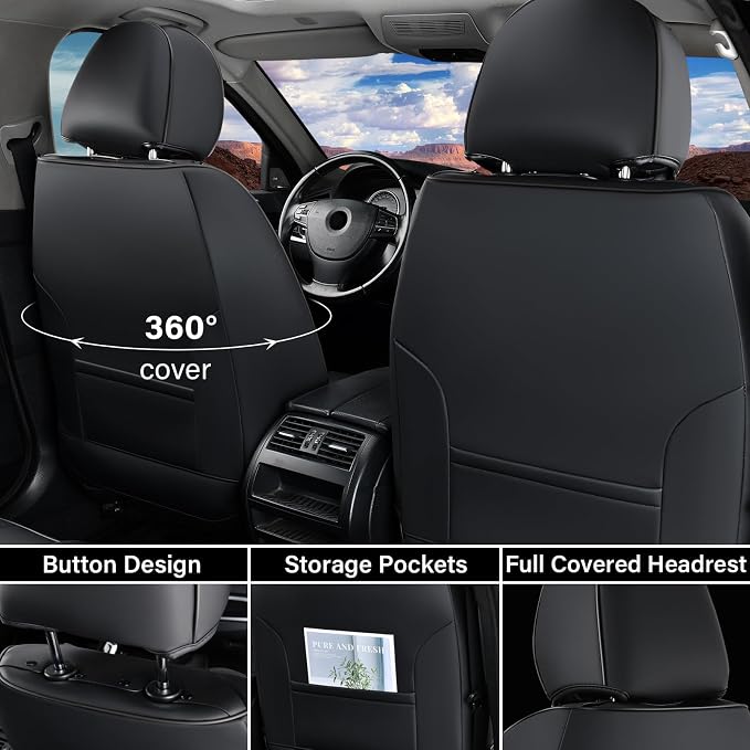 Coverado Seat Covers, Car Seat Covers Front Seats, Car Seat Cover, Car Seat Protector Waterproof, Car Seat Cushion Nappa Leather, Black Seat Covers for Cars Carseat Cover Universal Fit for Most Cars