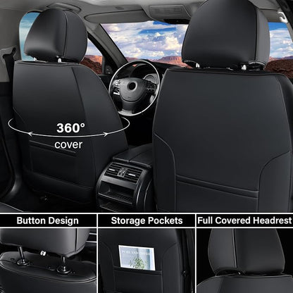 Coverado Seat Covers, Car Seat Covers Front Seats, Car Seat Cover, Car Seat Protector Waterproof, Car Seat Cushion Nappa Leather, Black Seat Covers for Cars Carseat Cover Universal Fit for Most Cars