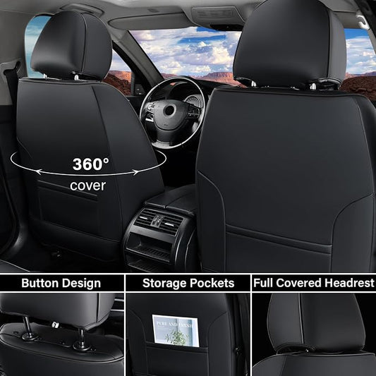 Coverado Seat Covers, Car Seat Covers Front Seats, Car Seat Cover, Car Seat Protector Waterproof, Car Seat Cushion Nappa Leather, Black Seat Covers for Cars Carseat Cover Universal Fit for Most Cars