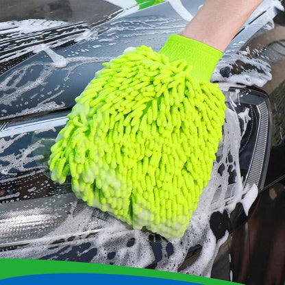 2 Pack Car Wash Mitt Microfiber Chenille Car Wash Mitt Scratch Free for Cars Cleaning,Home Cleaning Mitts(Green/Blue).